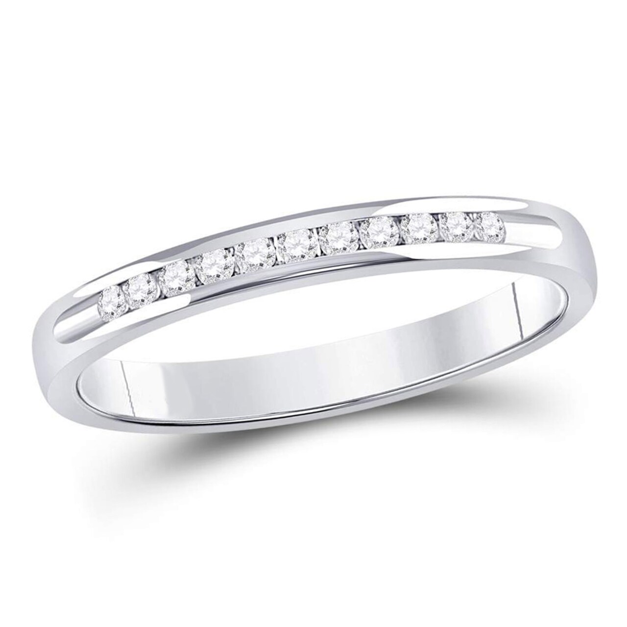Gem And Harmony 1/10 Carat (ctw H-I I1-I2) Channel Set Diamond Wedding Band Ring in 14K White Gold